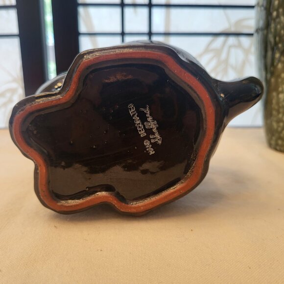 50s Shaffordshire Redware Black Cat Kitten Pitcher Creamer - Hand Decorated - Picture 5 of 6